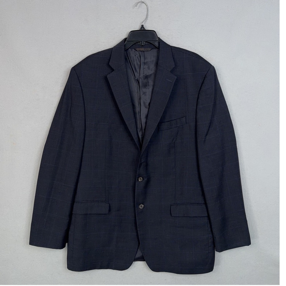 Lauren Ralph Lauren Blazer Mens 44 Navy Windowpane Plaid Two Button Sport Coat